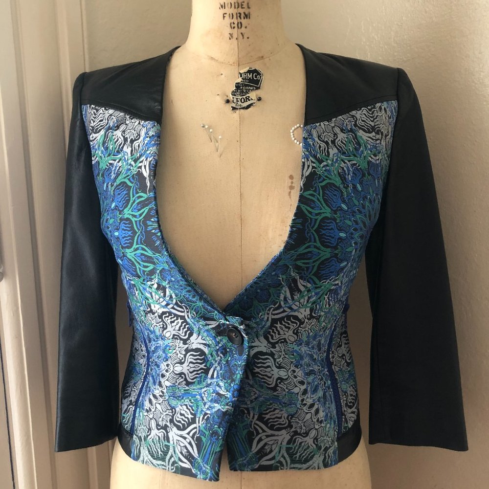 Helmut Lang Jacket with Lamb Leather Sleeves, Sz 0